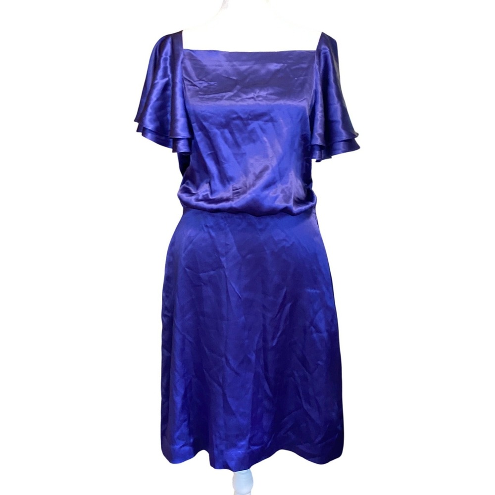Banana Republic 100% Silk Flutter Sleeve Purple Cocktail Midi Dress 8 Work Siren